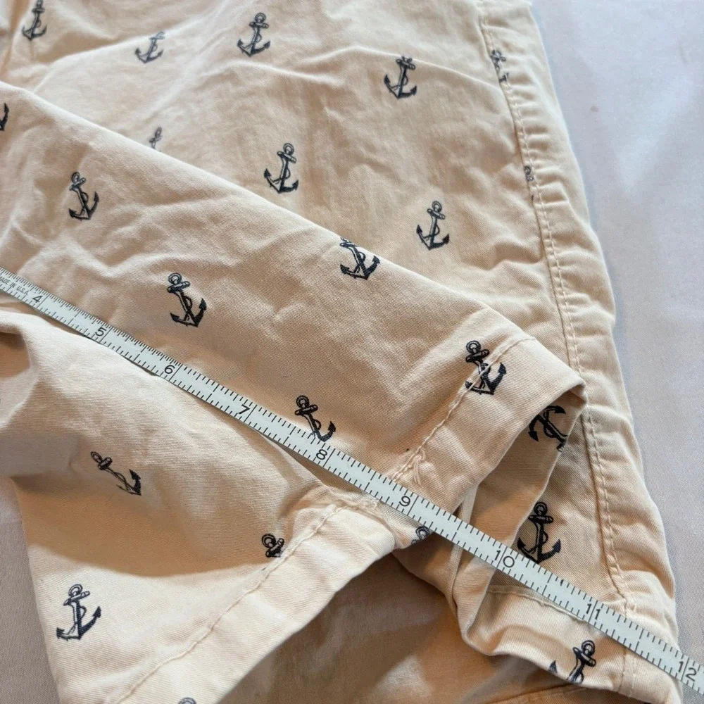 Bespoke Sport Anchor Print Chino Shorts Men 32 Tan Nautical Cotton Summer Casual